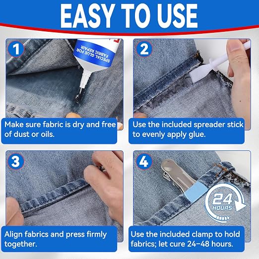 Fabric Glue, 60 ML Fabric Glue for Clothing Permanent Washable, Fabric Adhesive for Rhinestones, Patches, Clothes, Denim, Leather, Polyester, Fabrics, Doll Repair, Flannel, Cotton