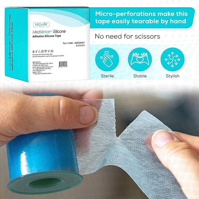MedVance Silicone Tape Medical, Perforated Surgical Tape Sensitive Skin, Waterproof Tape for Skin, Medical Tape for Wound Care, Eyelash Tape, Gentle Skin Tape, 1" Width (3 Pack, 54 Inches)