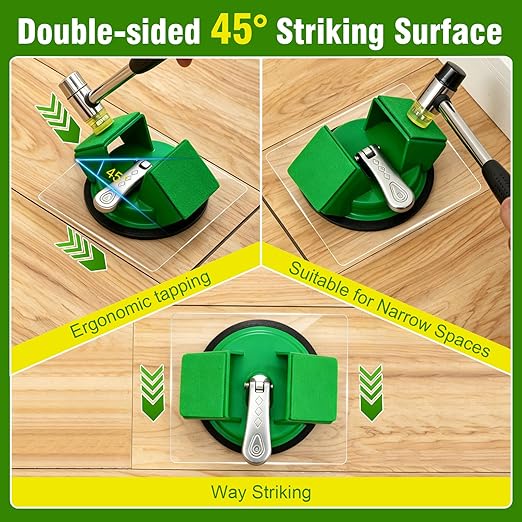 Floor Gap Fixer Tool, Heavy Duty Suction Cup Tool with 45° Double-Sided Striking Surface, Silent Felt Pads, Includes 5 Extra Sticky Pads for Uneven Laminate & Hardwood Floor Fixing