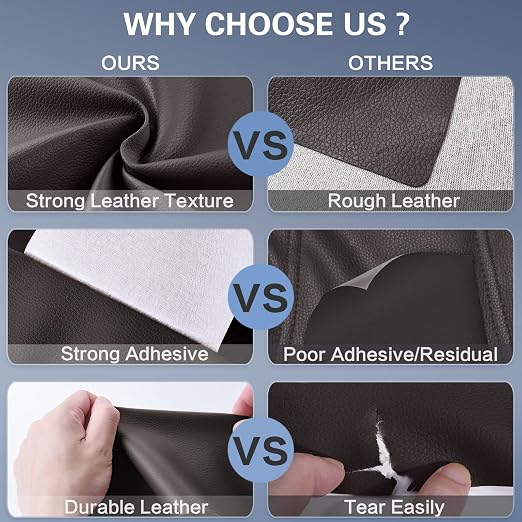 Self Adhesive Leather Repair Patch Kit, 17 in x 79 in Large Vinyl Leather Repair Tape for Furniture, Car Seat, Couch, Sofa, Chair Brownish Black