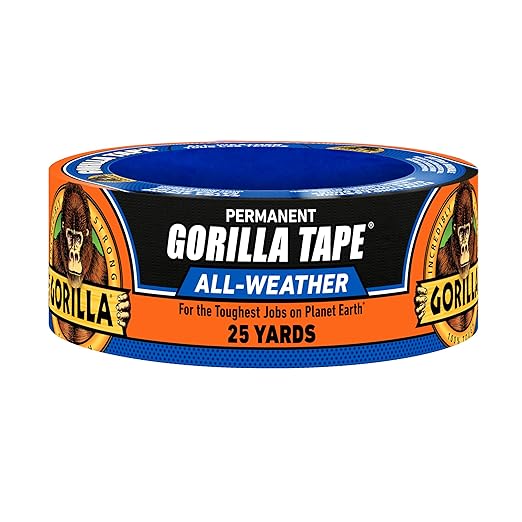 Gorilla All Weather Duct Tape, Black, 1.88" x 25 yd (Pack of 1) - UV and Temperature Resistant Waterproof Tape for Outdoor Repairs