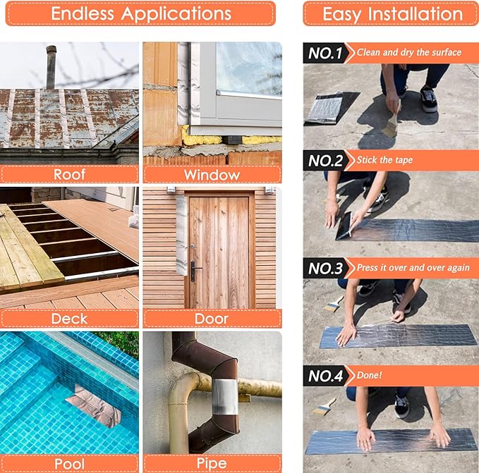 BXI Flashing Roll Tape Membrane, 12 inches X 32 Feet Thick Waterproof Patch Seal Tape, Self-adhesive SBS Modified Rubberized Asphalt, Deck Seam Joist Leak Sealant for Roof Window Gutter Repair Outdoor