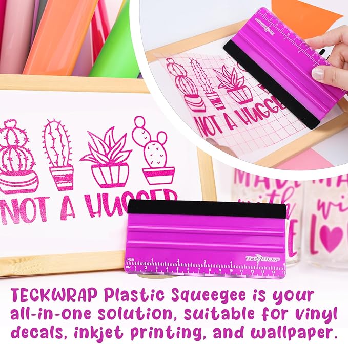 TECKWRAP 2 PCS Professional Plastic Squeegee Tool for Vinyl Decals, Inkjet Vinyl Sticker Paper, and Wallpaper - 6"x2.9", Scratch-Free Application (Pitaya)