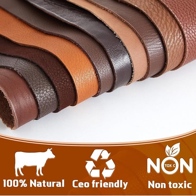 Amylove 30 Pcs Genuine Leather Scraps for Craft 12 x 7.8 Inch Tooling Leather Sheets Material(Brown)
