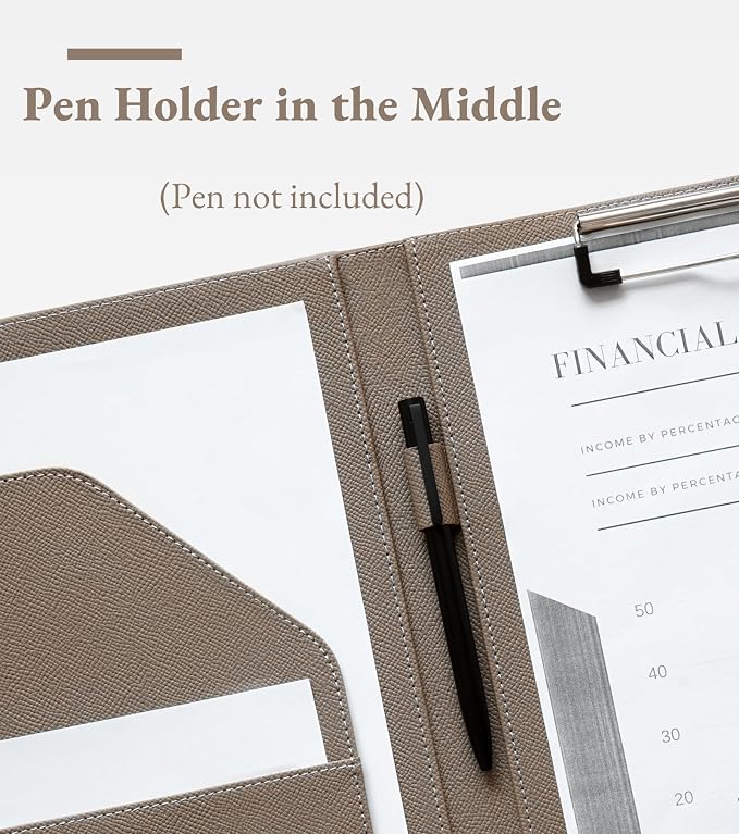 Zreal Padfolio Portfolio Binder with Clipboard & Card Holder, Faux Leather File Folder, Folio Resume Paper Organizer for A4 Letter Size Document, Legal Pad Holder for Women Man (Taupe)