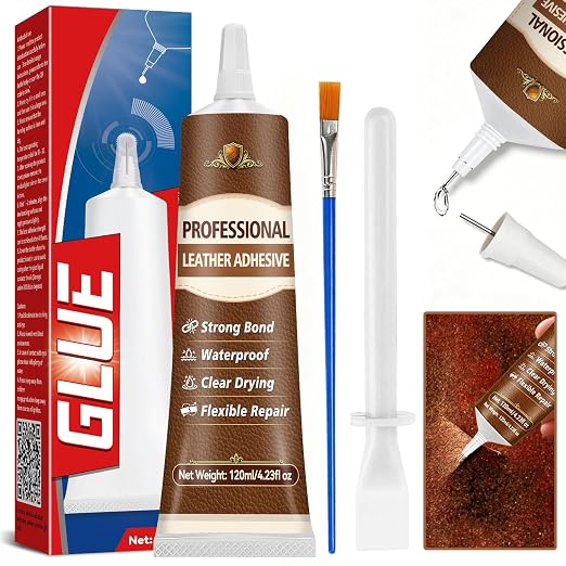 Leather Glue 4.23 OZ – Industrial Strength Clear Flexible Adhesive | for Leather Repair, Shoes, Bags, Furniture, Car Seats – Works on Suede, Upholstery & Rubber 120ml