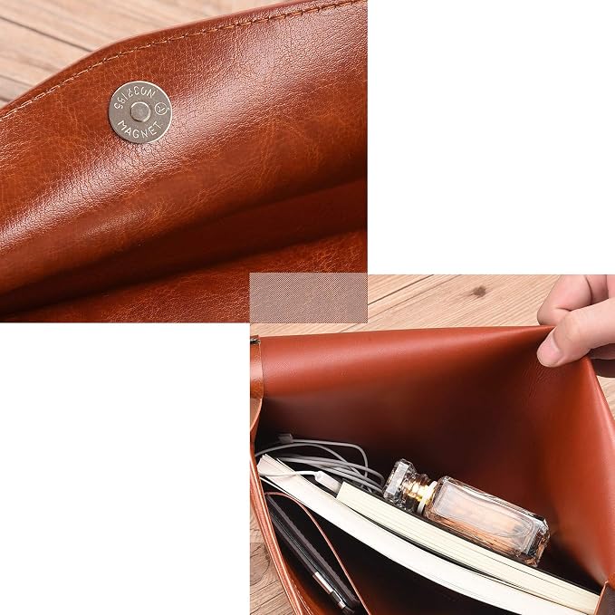 PU Leather A4 File Folder Document Holder Envelope Folder Case with Snap Closure for Receipt Contract Black&Brown