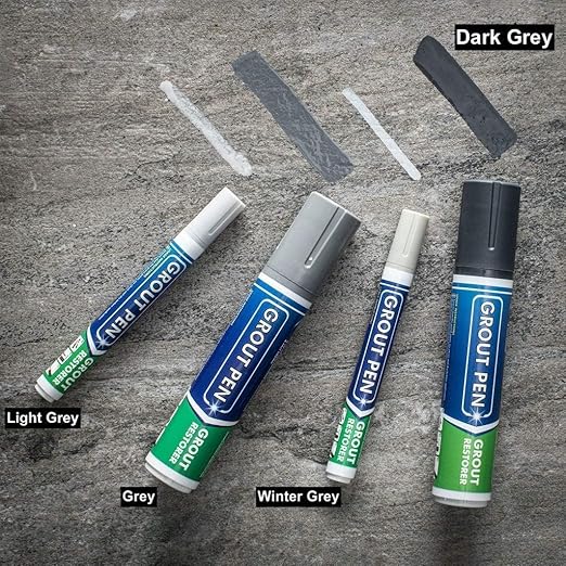 Grout Pen Dark Grey Tile Paint Marker: Waterproof Grout Paint, Tile Grout Colorant and Sealer Pen - Dark Grey, Narrow 5mm Tip (7mL) - 3 Pack