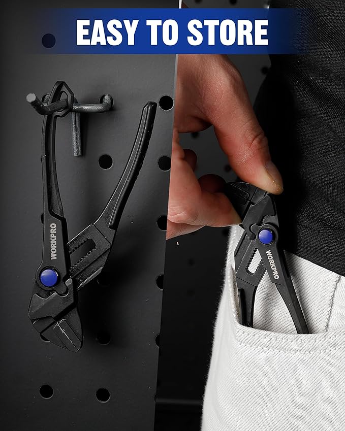 WORKPRO Mini Pliers Wrench, 4-Inch Smooth Jaw Pliers, High-Toughness Alloy Steel Adjustable Wrench Pliers with Smooth Parallel Jaws, Anti-Rust Coating, EDC Pliers for Tight Spaces & Versatile Use