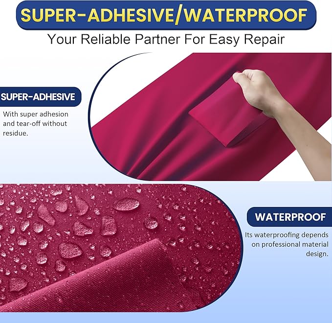 Self-Adhesive Canvas Repair Tape, 4" x 80" Waterproof Canvas Repair Patch, Fabric Patch Repairs Kit for Furniture, Tents, Sunbrellas, Boat Covers Awnings, Couches, Clothes, Bags Wine Red