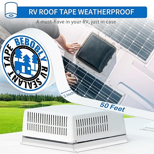 BEBOBLY RV Roof Tape Waterproof,2 Inch X 50 Foot Leak Repair Sealant Tape,UV & Waterproof Butyl Tape for RV Roof,Window,Camper, Boat,Pipe Sealing White
