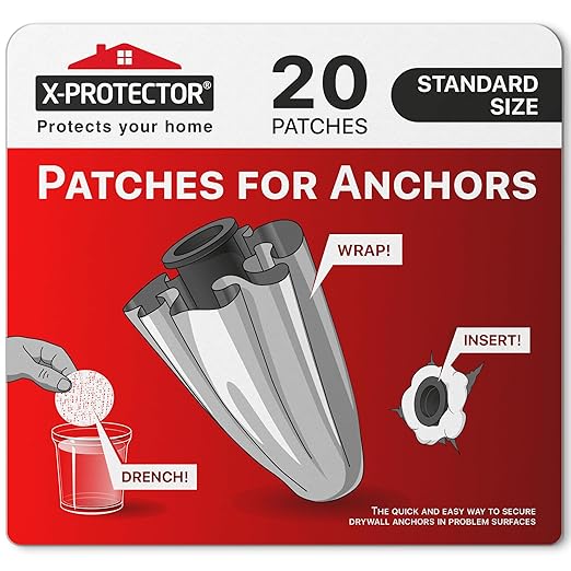X-Protector Patches for Anchors - 20 PCS Standard Size - Loose Wall Anchor Fix Pad - Dry Wall Anchor Repair Pads - Plaster Wall Anchors - Wall Anchors Repair Patches to Keep Them in Place!