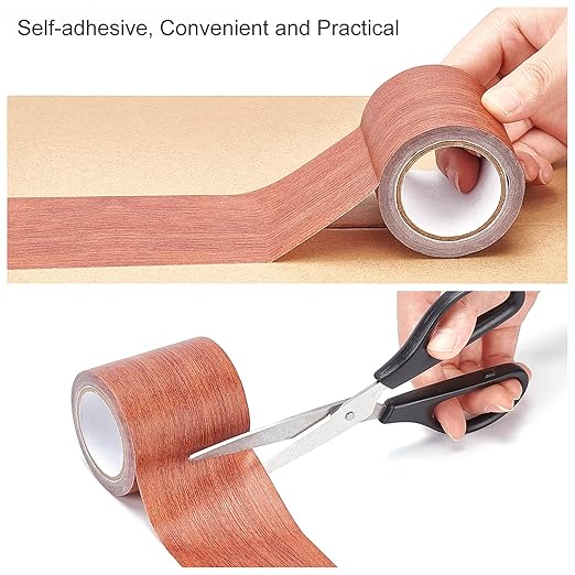 GORGECRAFT 2.2 Inch x 15Ft Wood Textured Adhesive Repair Tape Self Adhesive Patch Realistic Wood Grain Repair Tape High-Adhesive Repair Tape Simulation for Desk Chair Door Furniture(Sienna)