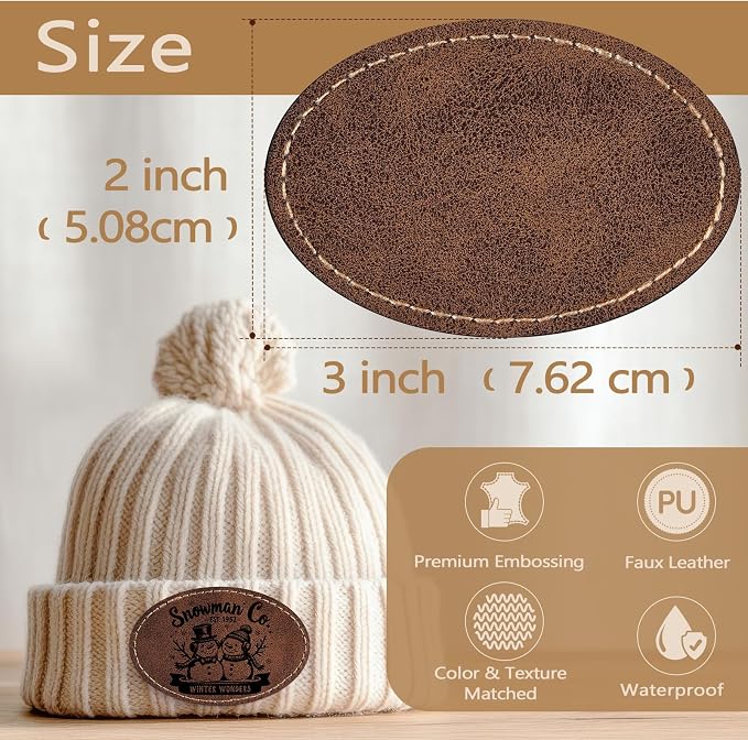 80 Pack Blank Leatherette Patches with Adhesive, Oval Laser Engravable Faux Leather Patch for Hats Custom, Fabric Repair Sew, Engraving Materials, Gifts, DIY (Rustic, 3 x 2 in)