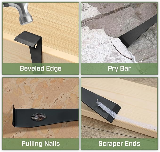Bates- Flat Pry Bar Scraper, 3 Pack, 5-1/2", 7-1/4" and 9-1/2", Black, Trim Puller Tool for Baseboard
