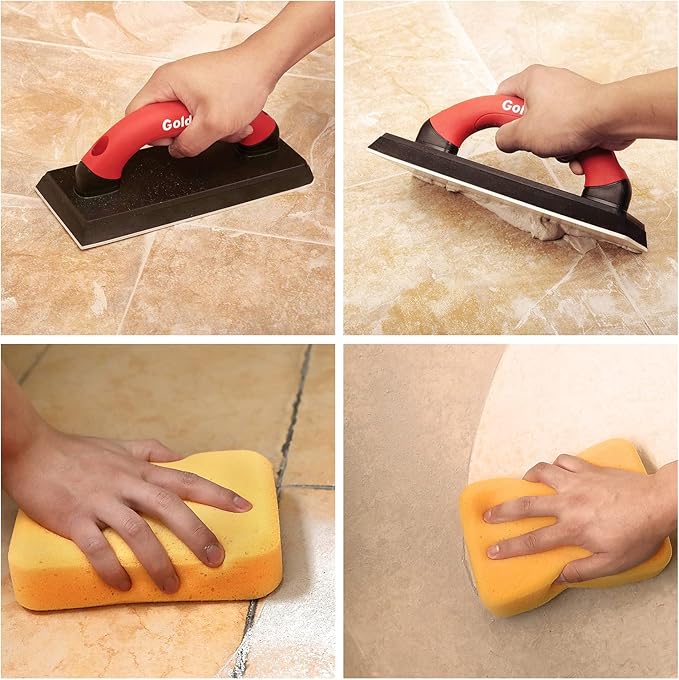 Goldblatt 4" x 12" Grout Float with 3 Pack Sponges for Grout Cleaning - Molded Rubber Grout Float, Floor & Tile Grout Tools with Soft-Grip Handle for Masonry, Drywall, Concrete, Stucco