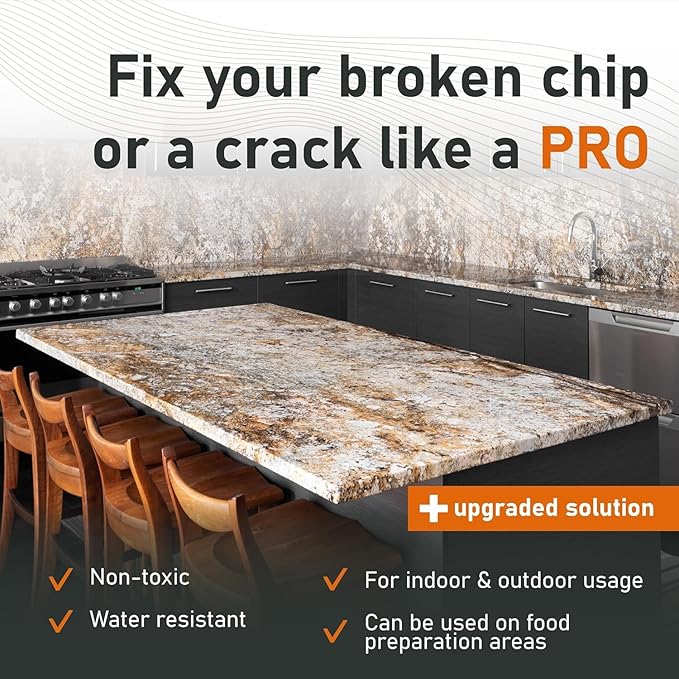 Granite Countertop Repair Kit (Clear Color + Polisher) - Made by Engineers I Also for Marble, Quartz, Acrylic, Fiberglass, Porcelain, Tile & Ceramic Surfaces I Easy Process & Quick Results