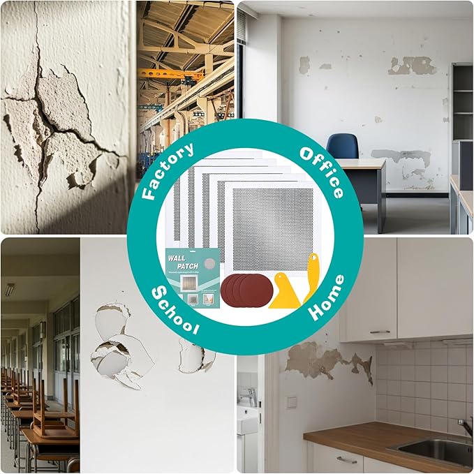5Pcs Drywall Repair Kit Large Hole, 12 x 12in Self-Adhesive Drywall Patch Kit with Sandpapers & Scrapers, Wall Repair Patches for Big Holes & Cracks, Quick Fix for Ceiling Bathroom Wall Damage