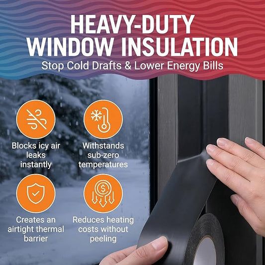 Window Sealing Tape Black 2 Inch x 100 FT, Weather Seal for Windows, Doors and AC Units, Waterproof UV Resistant, Damage-Free Removal - Better Boat