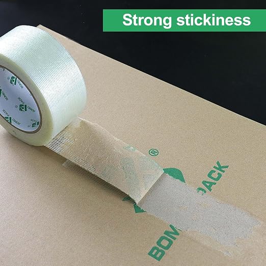 BOMEI PACK 6PACK Reinforced Packing Tape, 5.5Mil 2Inx 55Yds, Heavy Duty Filament Strapping Tape 2inch for Packing Shipping, Moving and Storage, Total 330yds