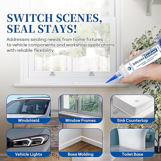 RTV Silicone Adhesive Sealant - High Temperature & Waterproof Caulking for Home, Auto, & Crafts - Creates Flexible, Long-Lasting Seal on Kitchen, Bathroom, Shower, Window (White, 30ml/1oz)