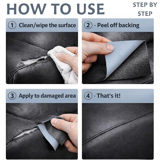 SAVUK Leather Repair Patch,4 x 63 Inches self Adhesive Vinyl Leather Repair Kit for Car Seat, Chairs, Couch, Sofa, Boat Black (Black)