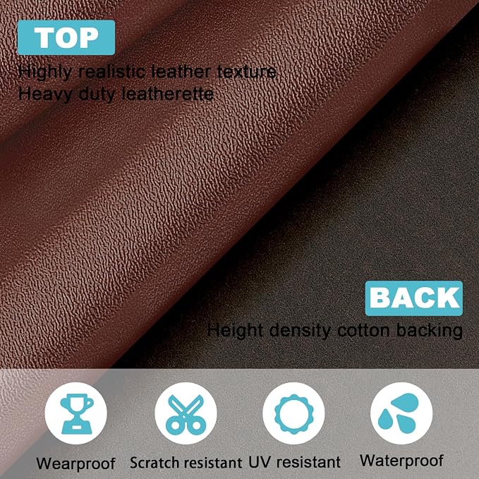 Faux Leather Fabric 39"x54" - Brown Smooth Solid Faux Leather Sheet, Vinyl Leather Upholstery Fabric for Crafts, Sewing, Furniture Reupholstery, Synthetic Leather
