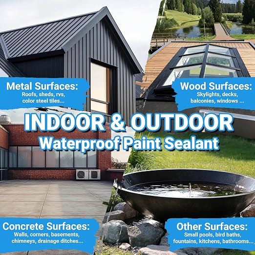 Rubber Liquid Waterproof Sealant, TUFINEIN 11 LB/5 KG Black Quick Drying Multi Surface Foundation Leak Repair - Roof Gutters Basement Sealer Waterproof - Indoor & Outdoor Flexible Rubber Paint