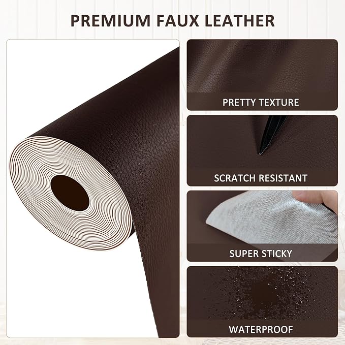 AOOTOOLINK Leather Repair Patch 17X237 Inch Self Adhesive Leather Repair, Large Leather Repair Tape for Couches, Furniture, Car Seats, Cabinets, Sofa, Handbags (Coffee, 17X237 Inch)