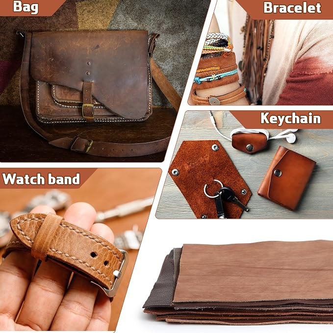 Amylove 30 Pcs Genuine Leather Scraps for Craft 12 x 7.8 Inch Tooling Leather Sheets Material(Brown)