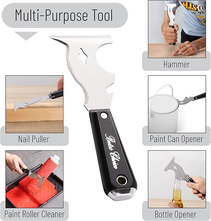 Bates- Paint Scraper, 10 in 1 Painters Tool, Red Paint Scrapers for Wood, Painters Tool, Painters Knife, Paint Scraper for Painting, Putty Knife, Metal Scraper, Spackle Knife Scraper
