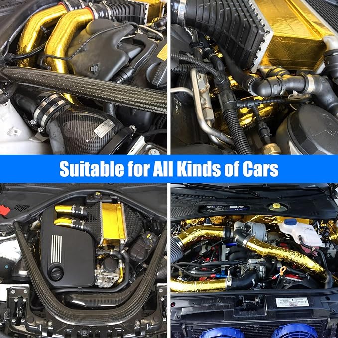 Xinhan (Gold,Silver,Black) Aluminum Foil Heat Shielding Tape High Temperature Heat Reflective Adhesive Backed Tape Compatible With Car Intake Pipe Engine Bay Hoses Wires Etc (Gold, 2in x 30ft)