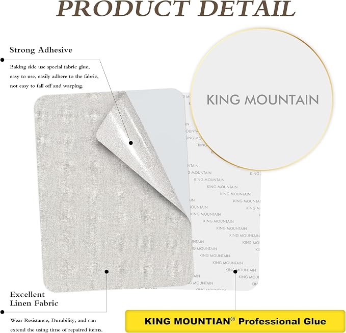 KING MOUNTAIN Fine Linen Repair Patches, Self-Adhesive Fabric Patches, 8X11 inch 2 PCS, Multi Color, Can be Used for Sofa，Chair,Curtain Repair(Beige,8" x 11"-2PCS)