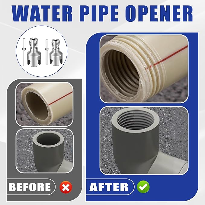 2-in-1 PVC Pipe Threader Kit with 1/2" & 3/4" Dies - Complete Dual Function Internal & External Threading Set Includes PTFE Tape & Gloves, Drill Compatible for DIY Plumbing & Home Repairs