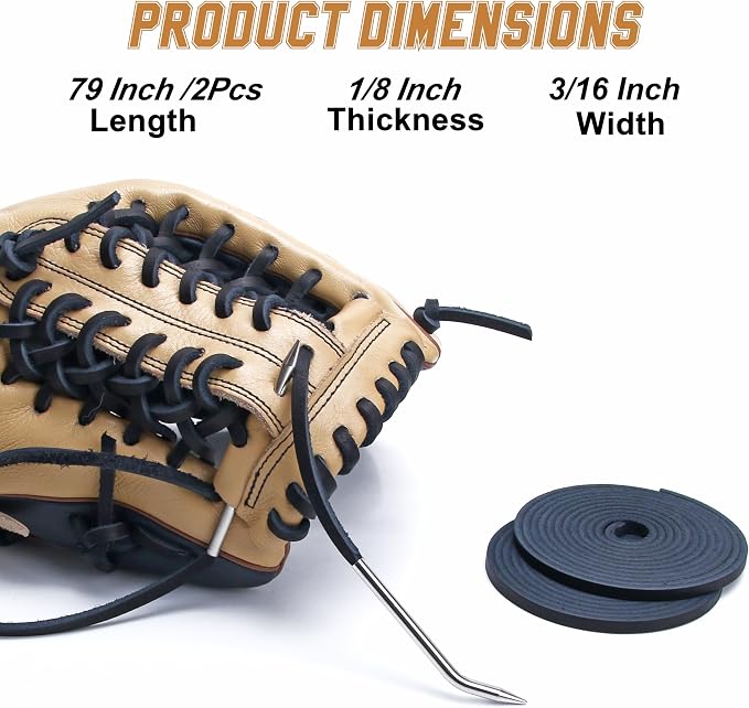 Baseball Glove Lace, 2 Pcs Authentic Cowhide Lace 79 Inch, Perfect Quick Repair Baseball Glove Repair Lacing Kit