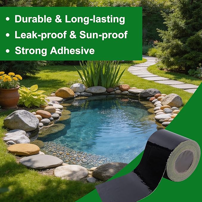 Adroiteet Pond Liner Seam Tape, 10 ft x 4 in Pond Liner Repair Kit Butyl Rubber for EPDM HDPE Outdoor Ponds Patch Single Sided Tape Leak Seal for Pond Underlayment