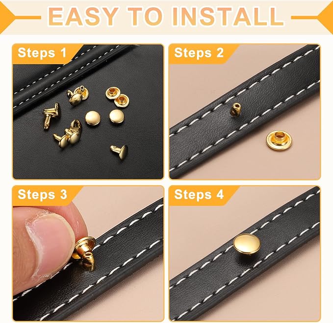 uxcell 120Set Leather Rivets, 8mm Double Cap Rivet Tubular Metal Studs Repairs Decoration Craft Accessories for Repair Decorate Leather Craft Belt Bag Shoes Purse Belts, Matte Black