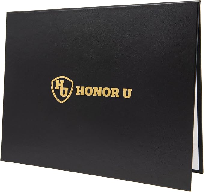 Faux Leather Document Cover with Custom Metallic Foil Printing, Tent-Style Opening, Non-Padded Hardback, Professional Presentation for Awards, Diplomas, Certificates (Black, 11x14 Large Size)