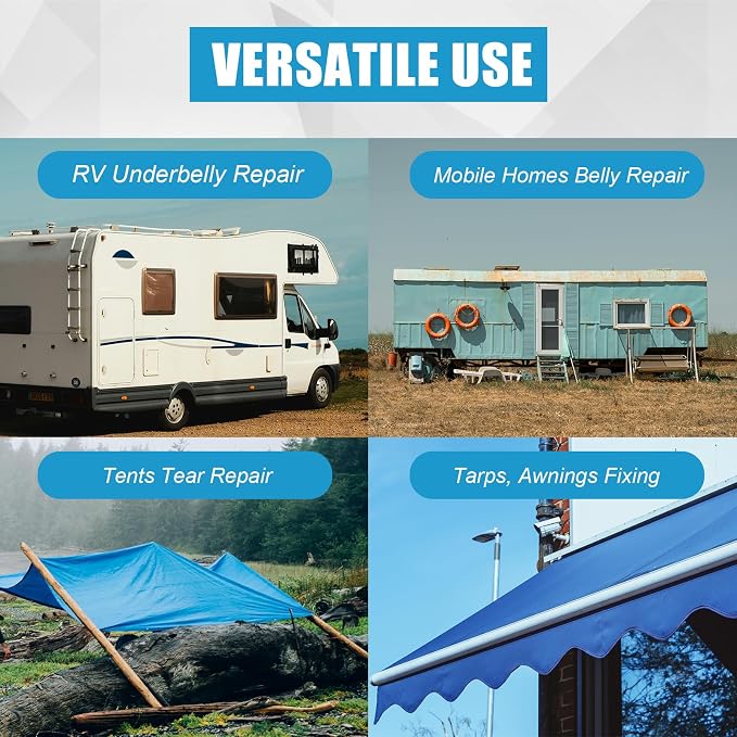RV Underbelly Material RV Underbelly Tape, 7.87'' x 50' Waterproof Tape with Permanent Sealing Adhesive for Camper Travel Trailer, Mobile Home, Tear Repair Patch
