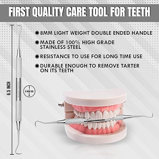 Professional Dental Tools |Tartar Scraper for Dentist, Personal Use and Pets | Plaque Remover for Teeth, Premium Oral Care Double Ended Hollow Scaler | U5/33 Japanese Stainless Steel