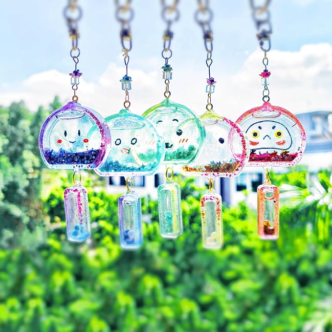 FUNSHOWCASE Wind Chimes Resin Shaker Molds Set Keychain Charms Pack of 68 Epoxy Silicone Trays Precision Tip Applicator Bottle Kit Bundle