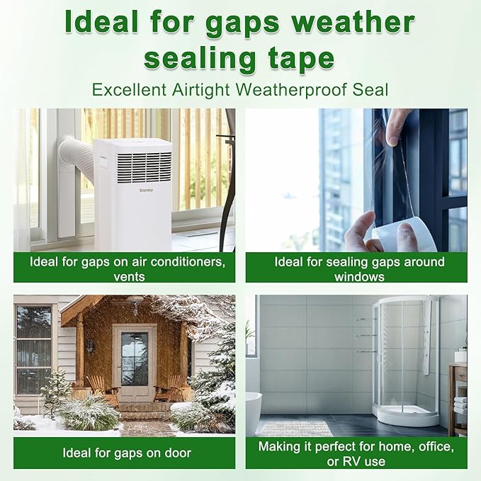 Transparent Window Weather Sealing Tape 2 Inch x 33 FT Weather Stripping Residue-Free Clear Window Insulation Tape for Doors Windows and Shower Glass Gaps
