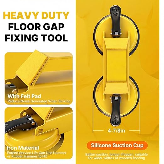 Floor Gap Fixer Tool Heavy Duty 45°Striking Surface Floor Gap Repair Tool Made of Iron & Enhanced Suction Cup with Slot Cutter, Hammer and 5pcs Sticky Pads for Fixer Laminate/Vinyl Flooring Tools