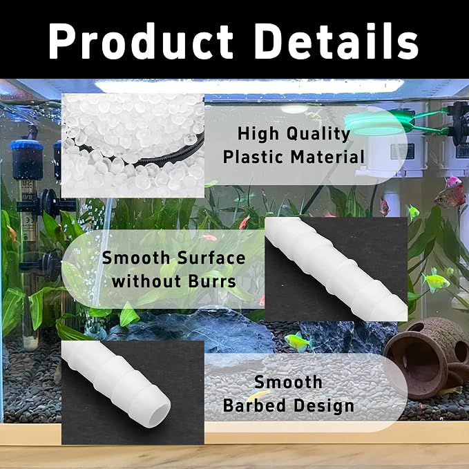 6Pcs 5/16" x 5/16" Plastic Hose Barb Fittings, Barbed Splicer Mender Joint Adapter Union Connectors for Aquarium, Household, Fuel, Gas, Liquid, Air Hose Repair