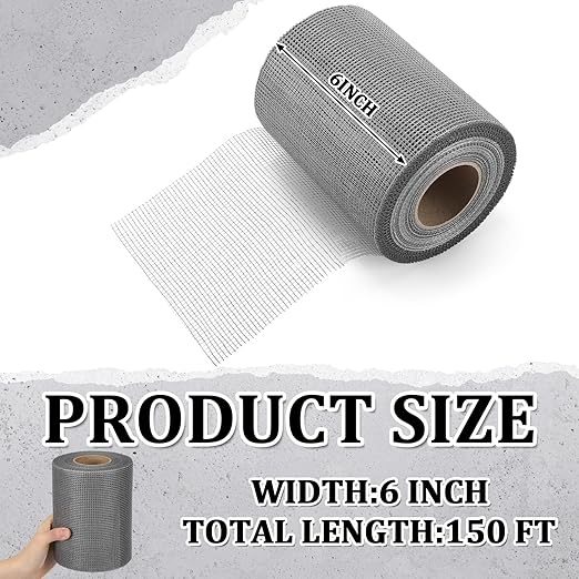 150 ft x 6 Inch Cement Board Joint Tape Self Adhesive Durable Gray Fiberglass Mesh Drywall Mesh Repair Tape for Cement Board Joints Repairing, Sealing and Strengthening
