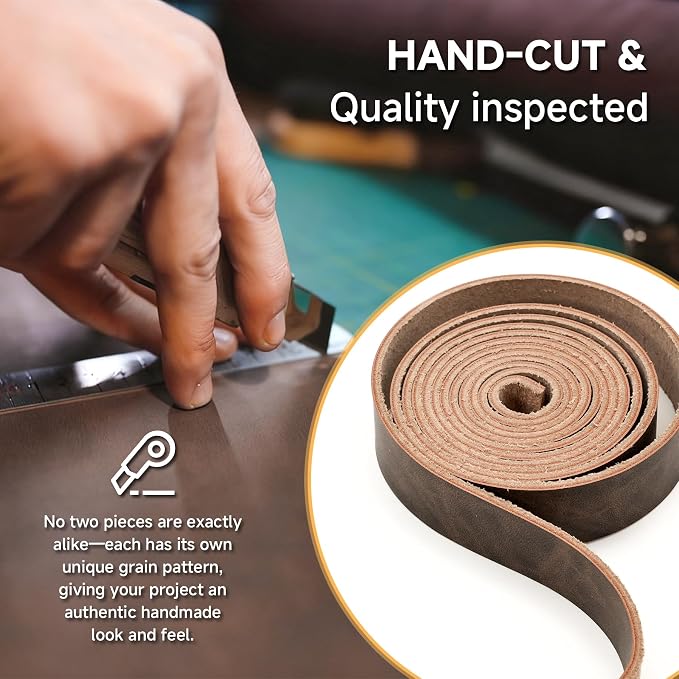 Genuine Full Grain Leather Strip, 1 Inch Wide x 79 Inches Long, 2.2mm Thick Oil Tanned Cowhide Leather Strap for DIY Craft Projects, Tooling, Belts, Knife Sheath, Gardening Tools – Dark Brown