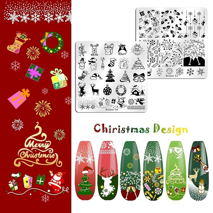 Biutee 15PCS Nail Art Stamping Plate 8 Nail Stamping Gel Polish Nail Stamping Kit Nail Stamper Scraper with Storage Bag, Lace Flower Butterfly Star Design Nail Stamp Template Kit for DIY Nail Art