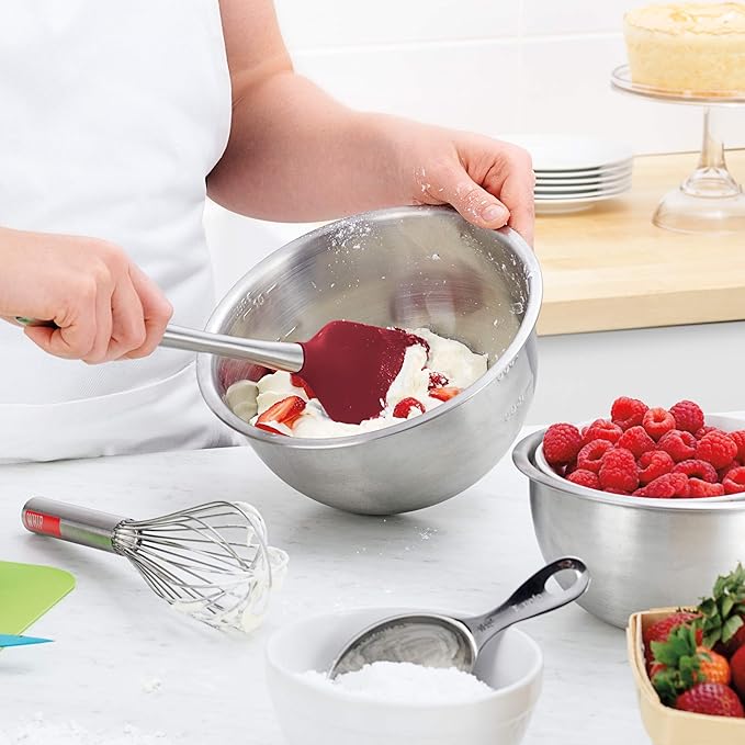 Tovolo Flex-Core Silicone Spatula Metal Handle for Scraping Bowls Mixing and Baking, Dishwasher Safe Heat Resistant Stainless Steel Silicone Spatula for Cast Iron and Nonstick Cookware, Cayenne Red