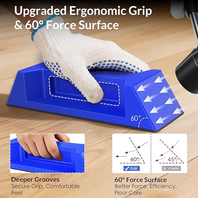 10PCS Floor Gap Fixer Tool Kit, Floor Repair Tools with Upgrade 60° Angle Nylon Block, Rubber Mallet & 6 Washable Adhesive Pads, Plank Grabber for Vinyl Laminate Hardwood Flooring Repair