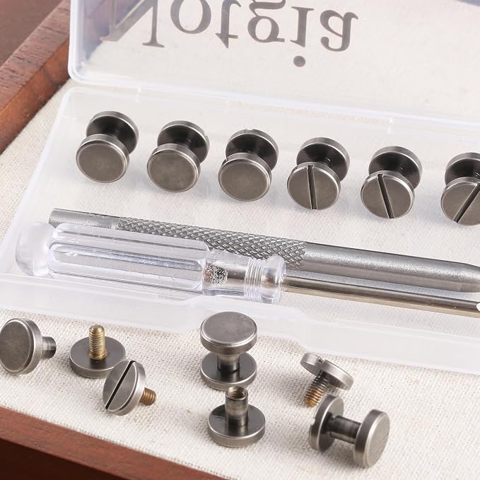 6 Sets 10x6MM Brass Chicago Screws Rivets for Leather Binding Screws Studs Purse Hardware Spikes and Studs for Repair Decorate Clothing Shoes Belt Collar Leather Craft (Antique Silver)